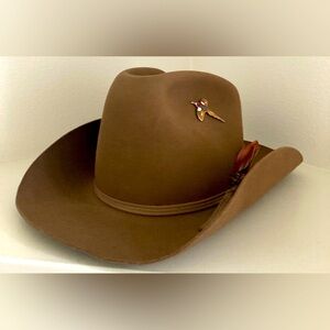 Vintage Rockmount Wool Brown Cowgirl / Cowboy Hat with feather and pin